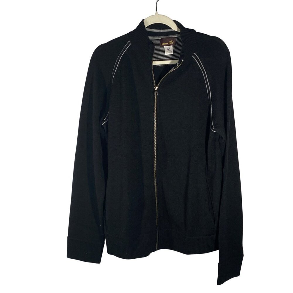 Horny Toad vintage Toad&Co Merino Wool Zip-Up cardigan sweater L Black outdoor